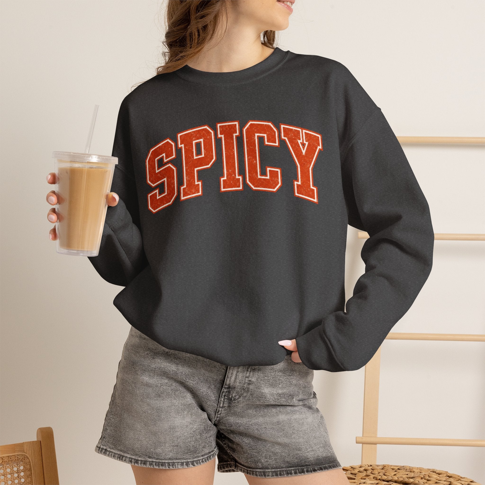 Spicy Varsity Letter Sweatshirt, Funny Collegiate Crewneck, Sarcastic Women's Sweatshirt, Trendy Oversized Fall Pullover, Sassy Gift Idea