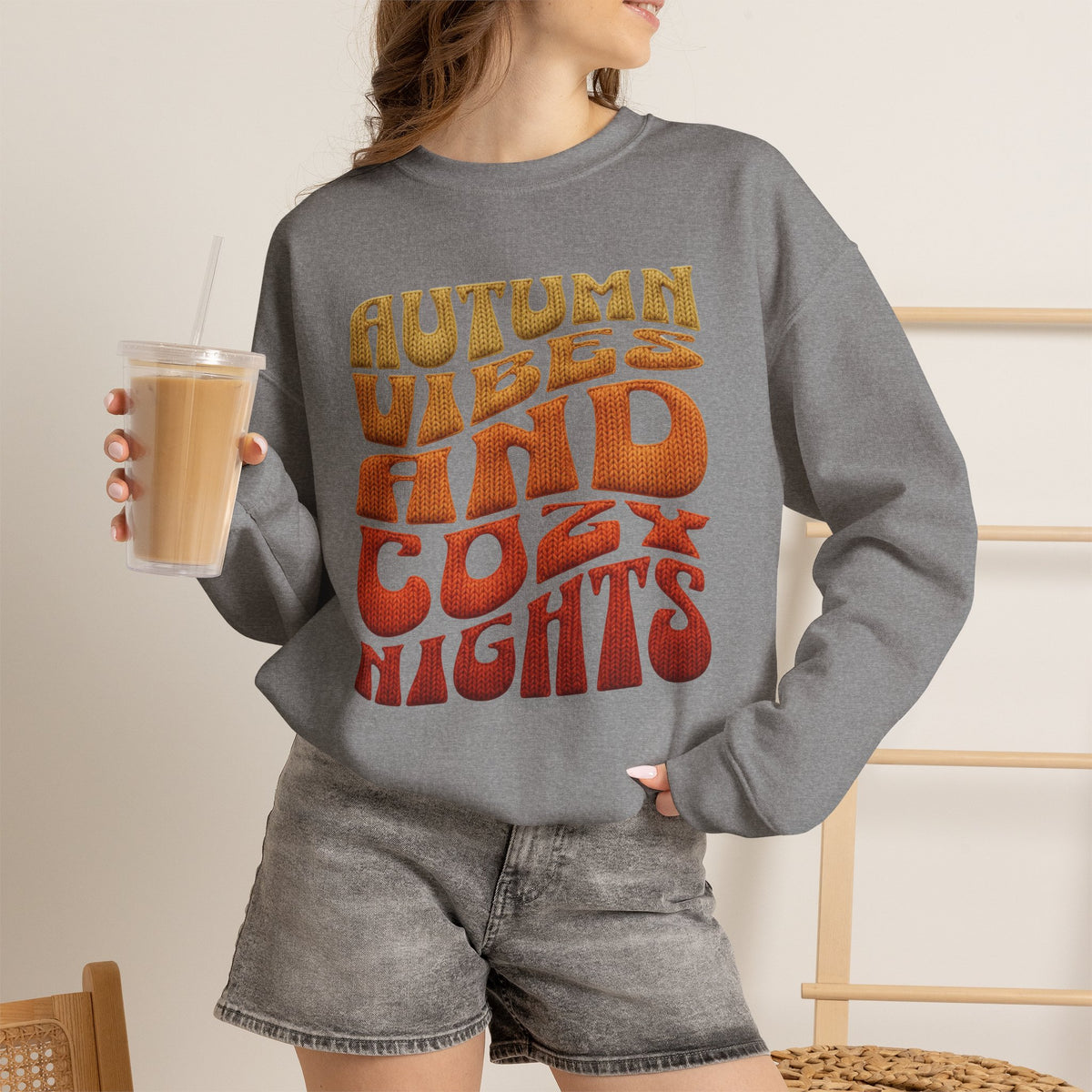 Autumn Vibes And Cozy Nights Sweatshirt, Retro Wavy Text Fall Crewneck, Groovy Autumn Sweater, Fall Vibes Shirt, Cozy Season Pullover Gift