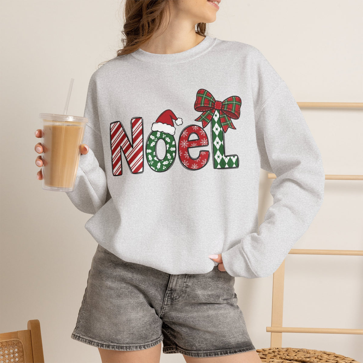 Noel Christmas Sweatshirt, Retro Christmas Sweatshirt, Noel Sweater, Christmas Bow Sweatshirt, Plaid Santa Hat Shirt, Holiday Gift for Her