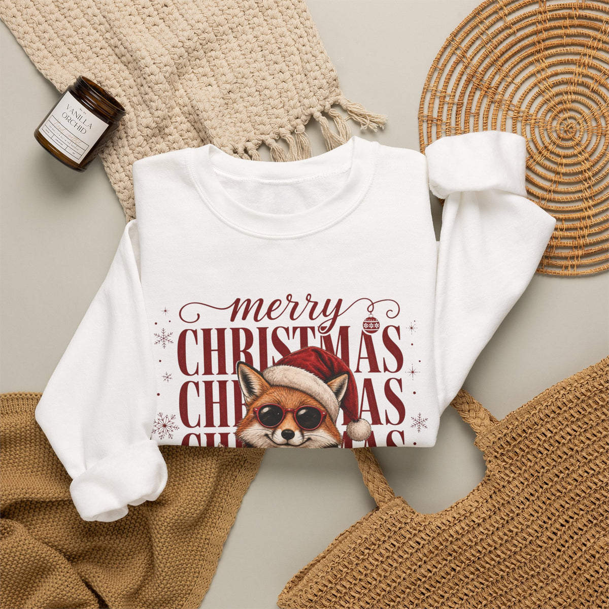 Christmas Fox Sweatshirt, Cute Fox Santa Hat Shirt, Merry Christmas Sweater, Woodland Animal Christmas Shirt, Cozy Cocoa Winter Sweatshirt