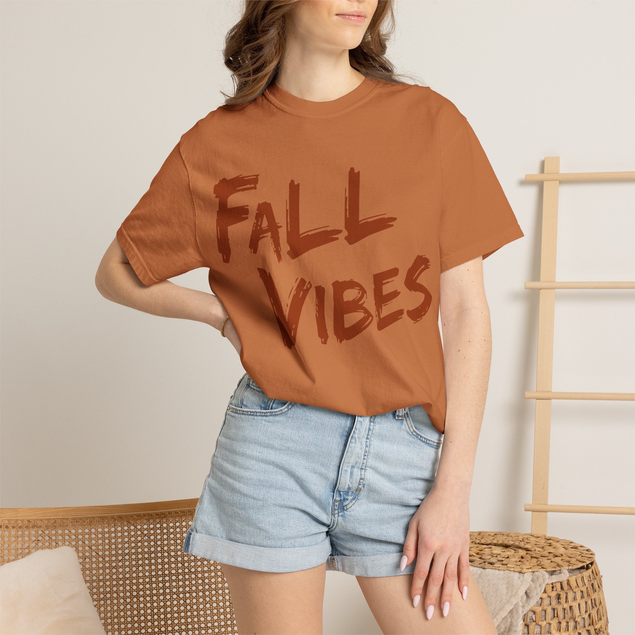 Fall Vibes T-Shirt Women Autumn Tee Brush Stroke Letters Pumpkin Season Fall Graphic Shirt Oversized Fall Top Gift Her, Casual Fall T-Shirt