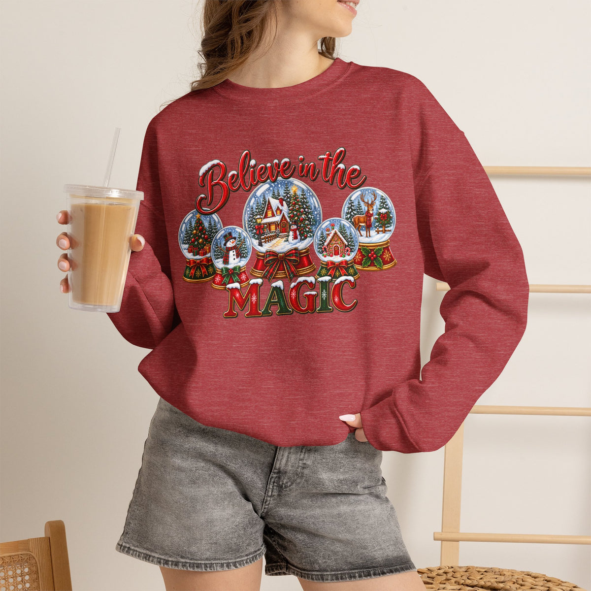 Believe in the Magic Sweatshirt, Christmas Snow Globe Sweatshirt, Retro Christmas Shirt, Winter Holiday Sweatshirt, Christmas Village Tee