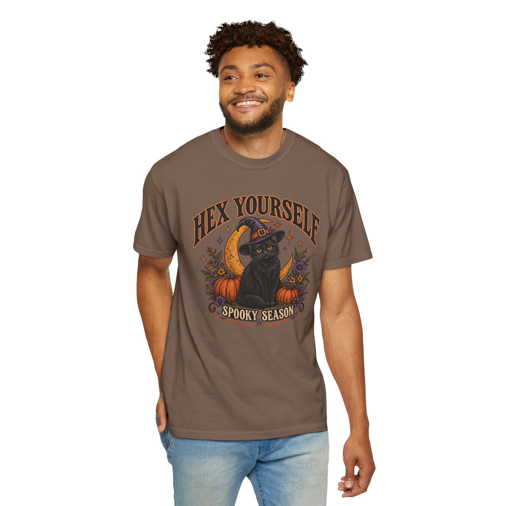 Comfort Color Hex Yourself Shirt, Spooky Season Shirt, Black Cat Witch Hat Tee, Halloween Cat Shirt, Witchy Fall Cat Lover Gift, Trendy Tee