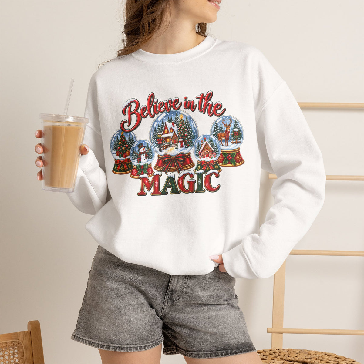 Believe in the Magic Sweatshirt, Christmas Snow Globe Sweatshirt, Retro Christmas Shirt, Winter Holiday Sweatshirt, Christmas Village Tee