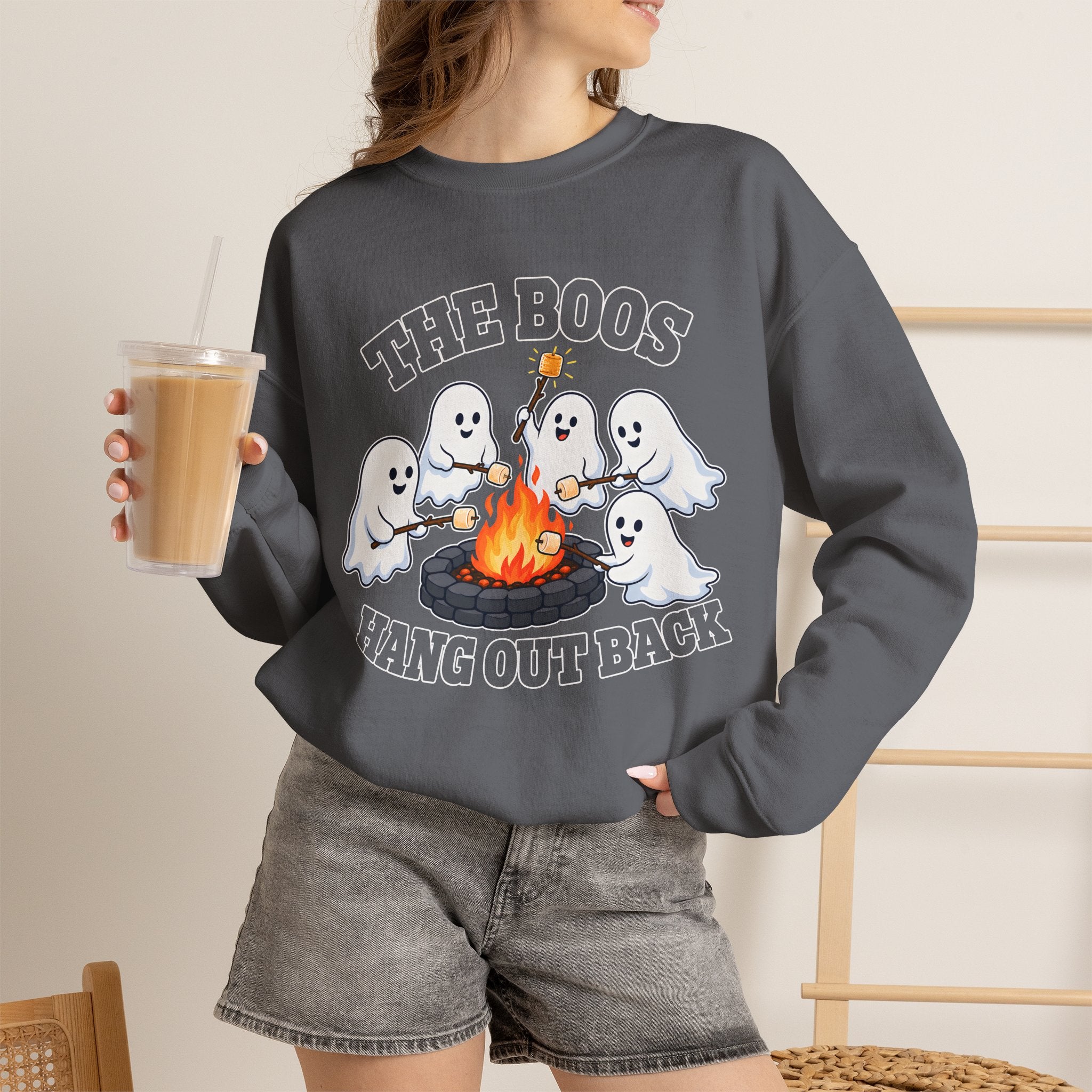 The Boos Hang Out Back Sweatshirt, Funny Halloween Ghost Campfire Shirt, Cute Ghost Bonfire Crewneck, Spooky Fall Sweater, Halloween Gift