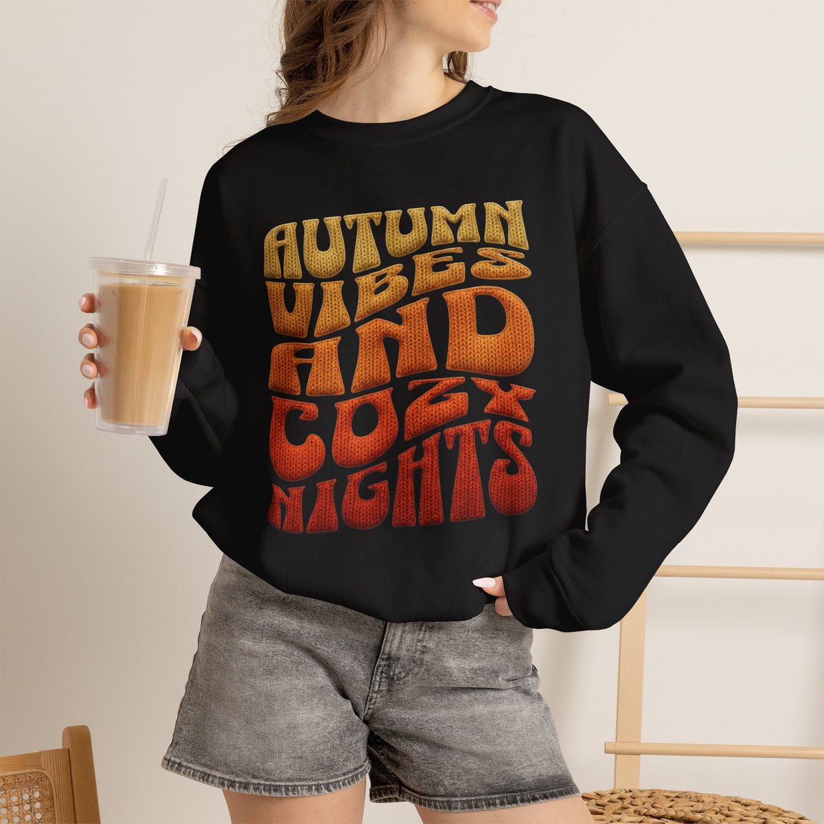Autumn Vibes And Cozy Nights Sweatshirt, Retro Wavy Text Fall Crewneck, Groovy Autumn Sweater, Fall Vibes Shirt, Cozy Season Pullover Gift