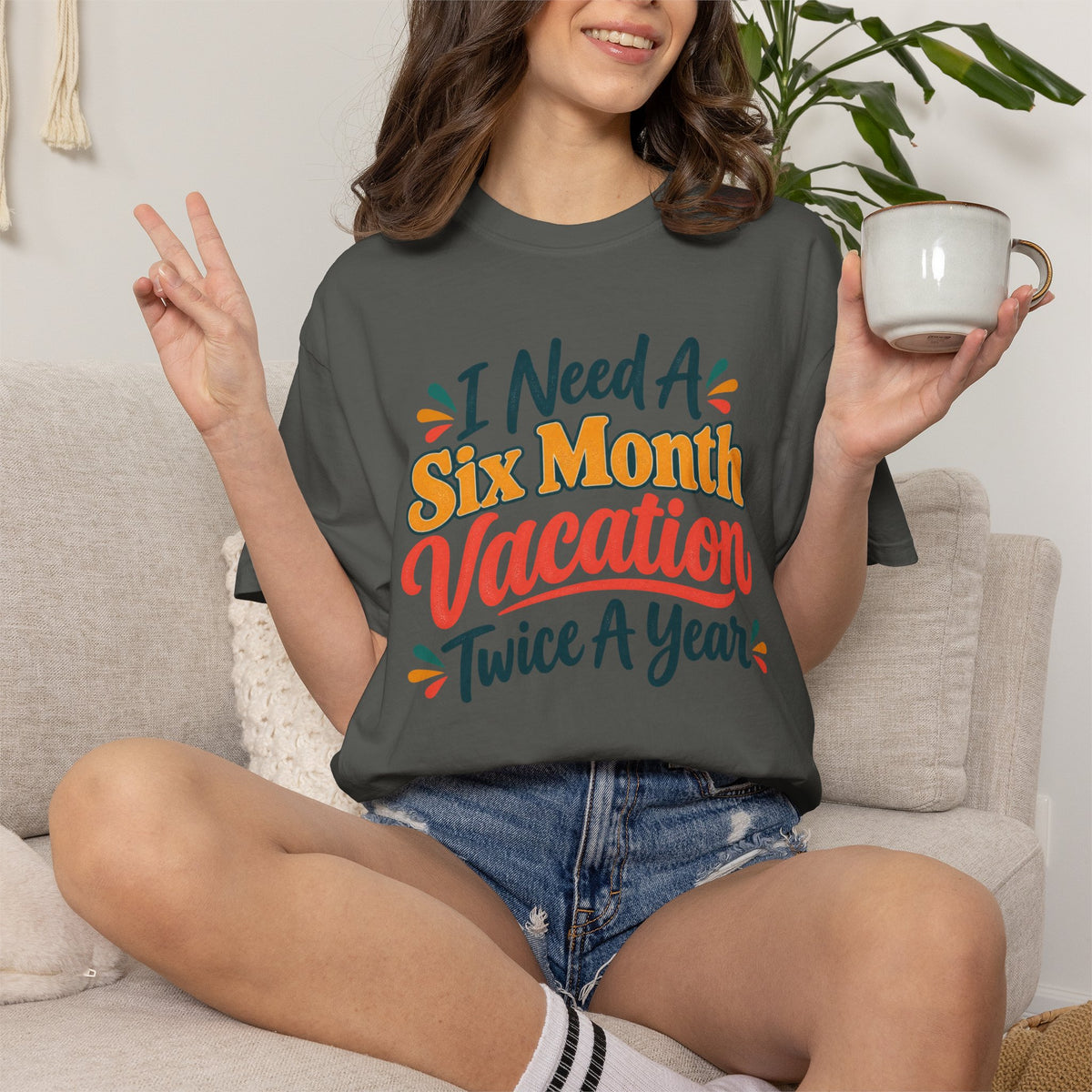 I Need A Six Month Vacation Twice   Funny Sarcastic T-Shirt, Retro Groovy Quote Tee, Humor Vacation Shirt, Gift for Coworker Mom