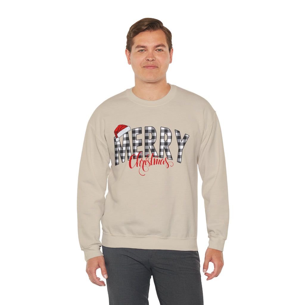 Merry Christmas Buffalo Plaid Sweatshirt, Santa Hat Christmas Sweatshirt, Plaid Christmas Shirt, Women's Holiday Sweatshirt, Christmas Gift