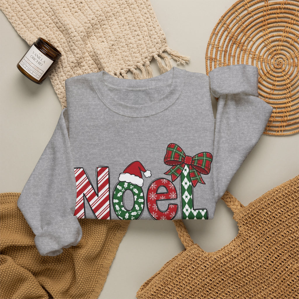 Noel Christmas Sweatshirt, Retro Christmas Sweatshirt, Noel Sweater, Christmas Bow Sweatshirt, Plaid Santa Hat Shirt, Holiday Gift for Her