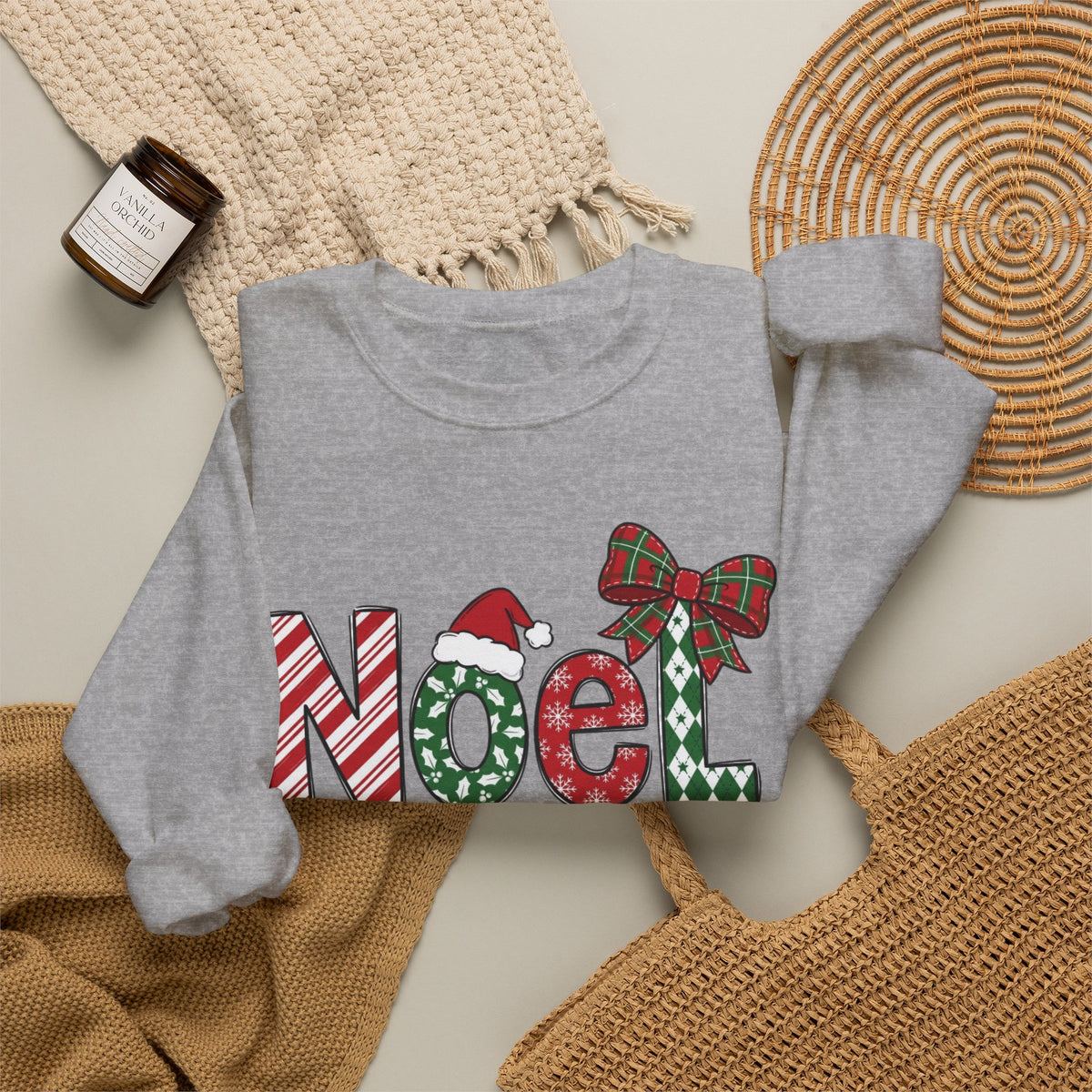 Noel Christmas Sweatshirt, Retro Christmas Sweatshirt, Noel Sweater, Christmas Bow Sweatshirt, Plaid Santa Hat Shirt, Holiday Gift for Her
