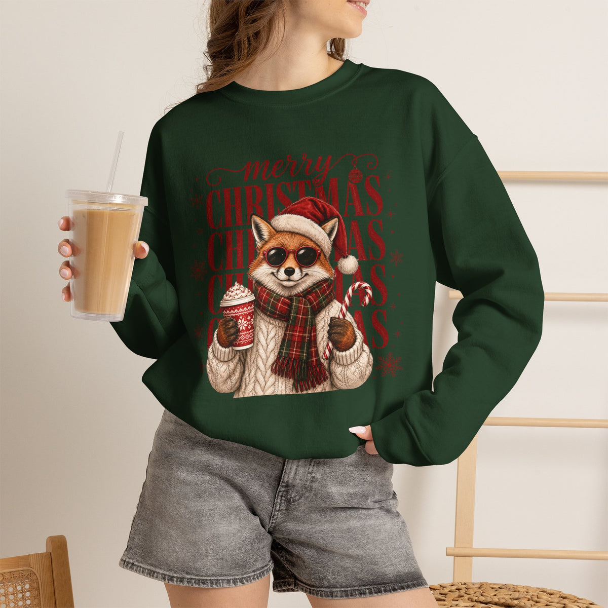 Christmas Fox Sweatshirt, Cute Fox Santa Hat Shirt, Merry Christmas Sweater, Woodland Animal Christmas Shirt, Cozy Cocoa Winter Sweatshirt
