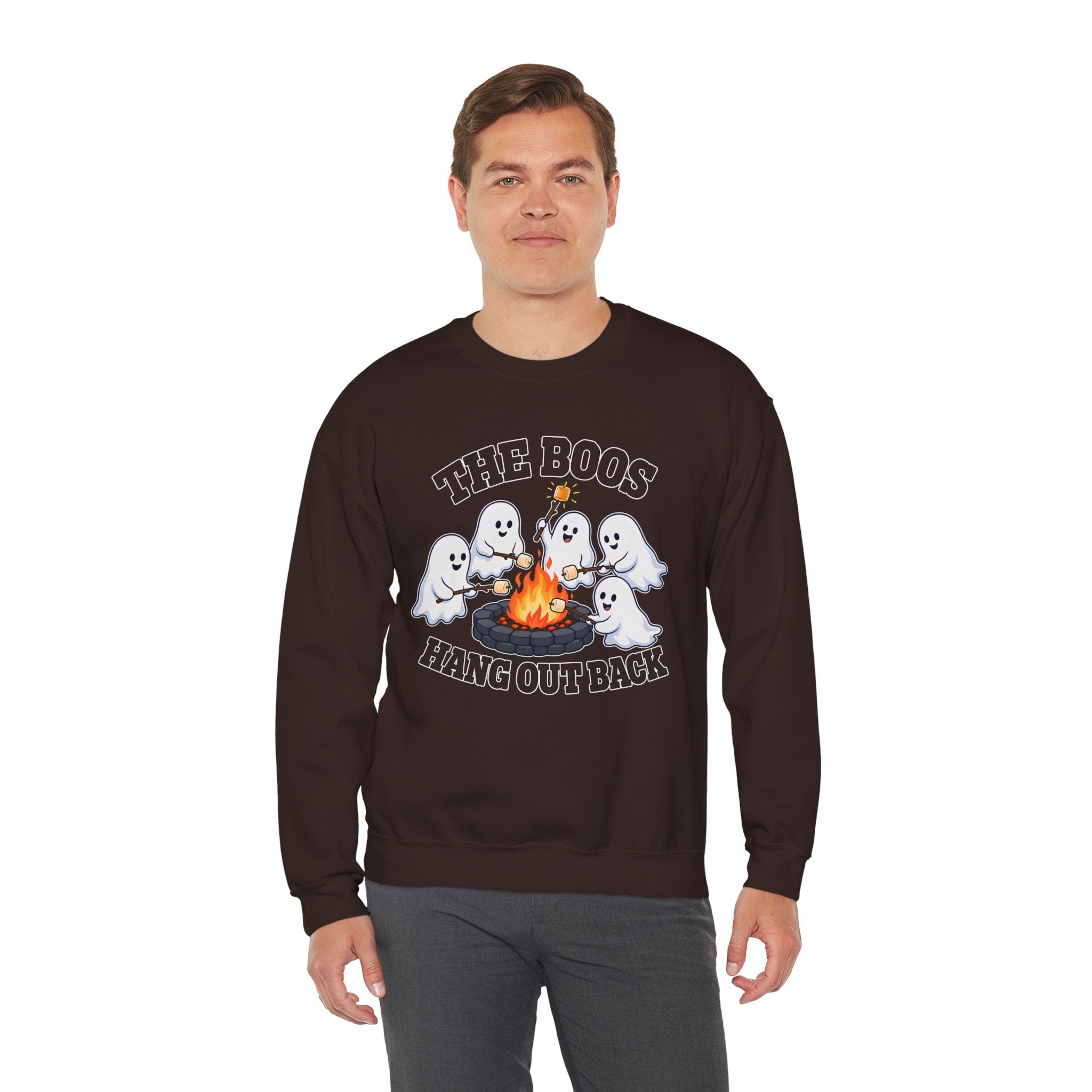 The Boos Hang Out Back Sweatshirt, Funny Halloween Ghost Campfire Shirt, Cute Ghost Bonfire Crewneck, Spooky Fall Sweater, Halloween Gift