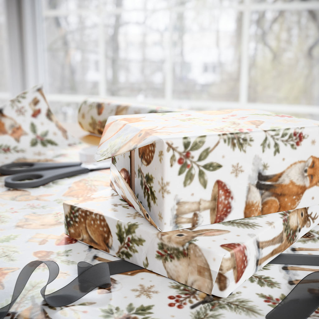 Woodland Deer and Pinecones Wrapping Paper | Holiday Gift Wrap Roll