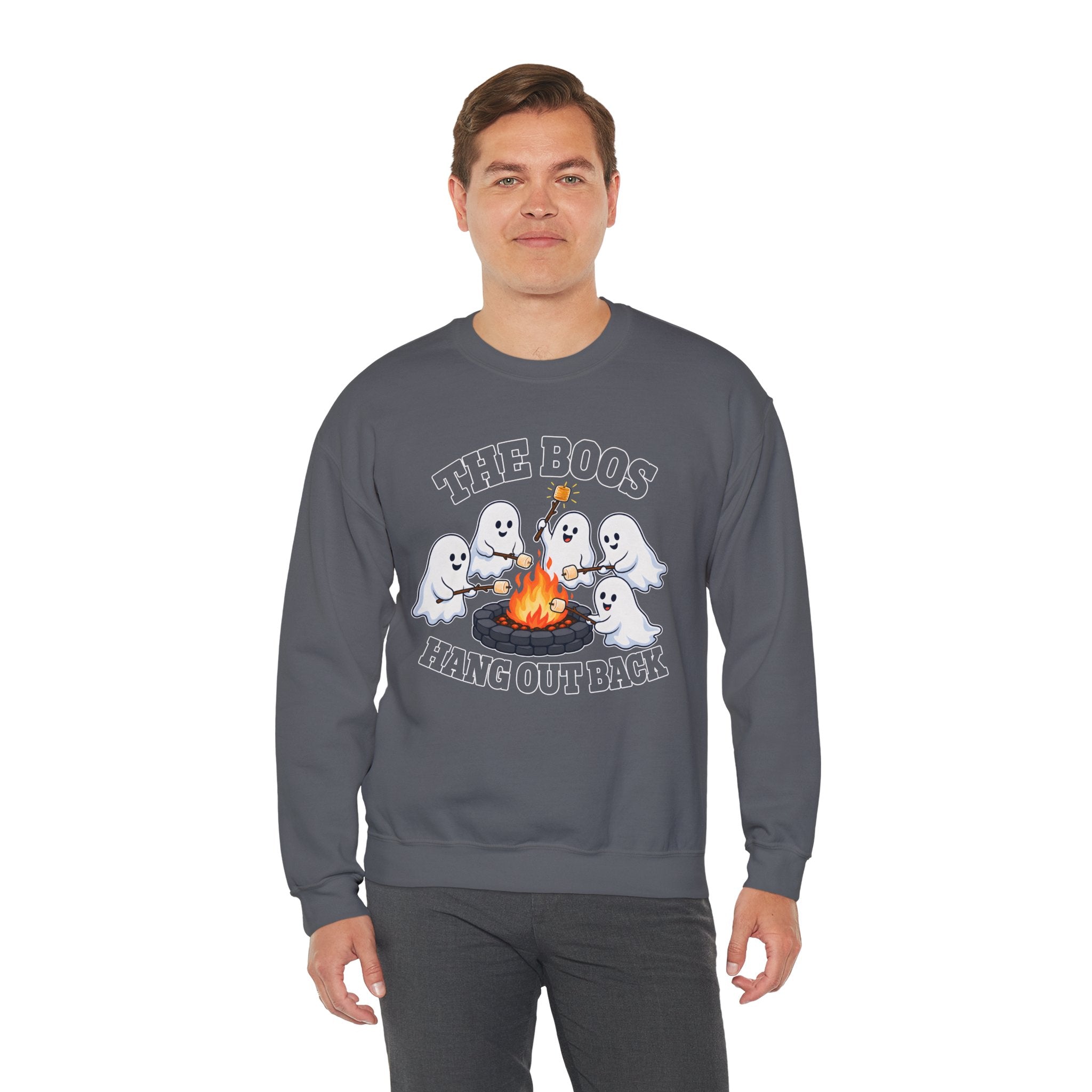 The Boos Hang Out Back Sweatshirt, Funny Halloween Ghost Campfire Shirt, Cute Ghost Bonfire Crewneck, Spooky Fall Sweater, Halloween Gift