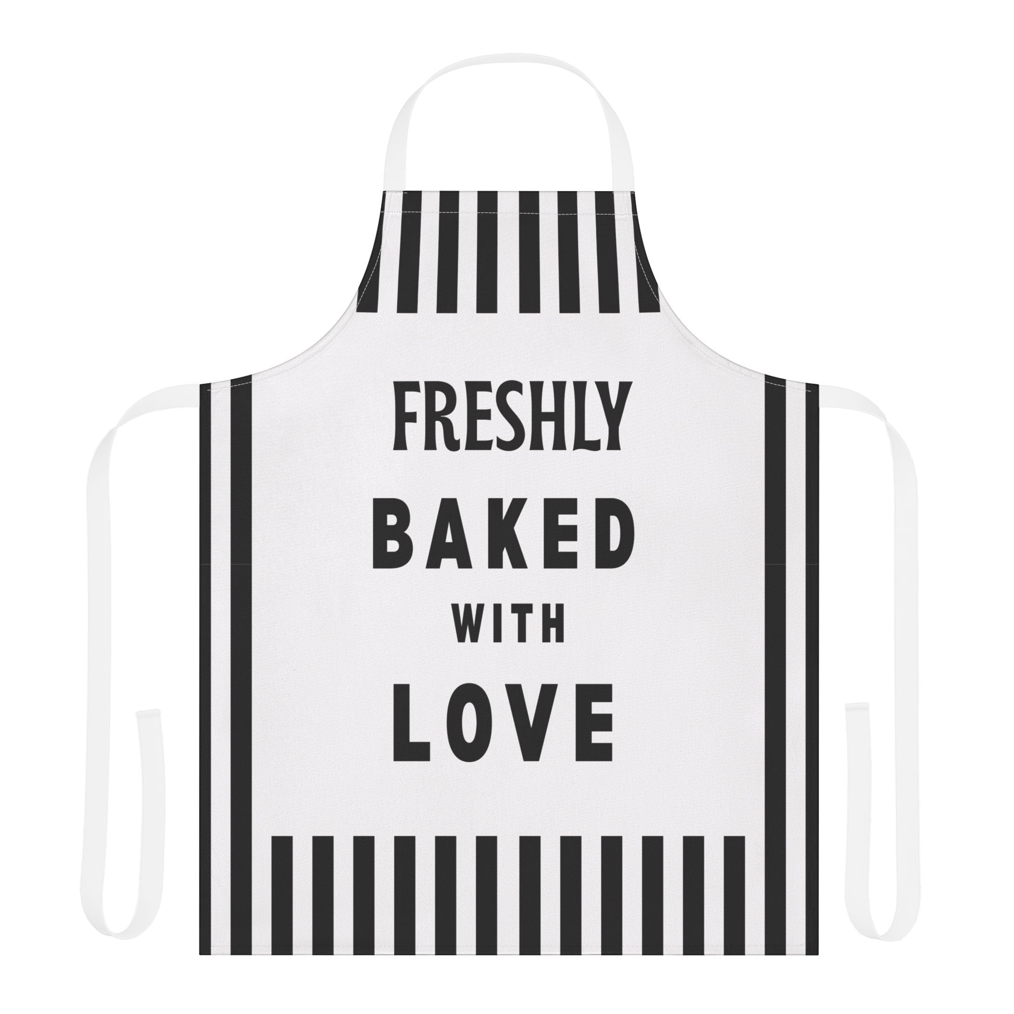 Freshly Baked With Love Apron, Black White Striped Kitchen Apron, Baker Gift, Cooking Apron, Funny Baking Apron, Chef Apron, Gift For Baker