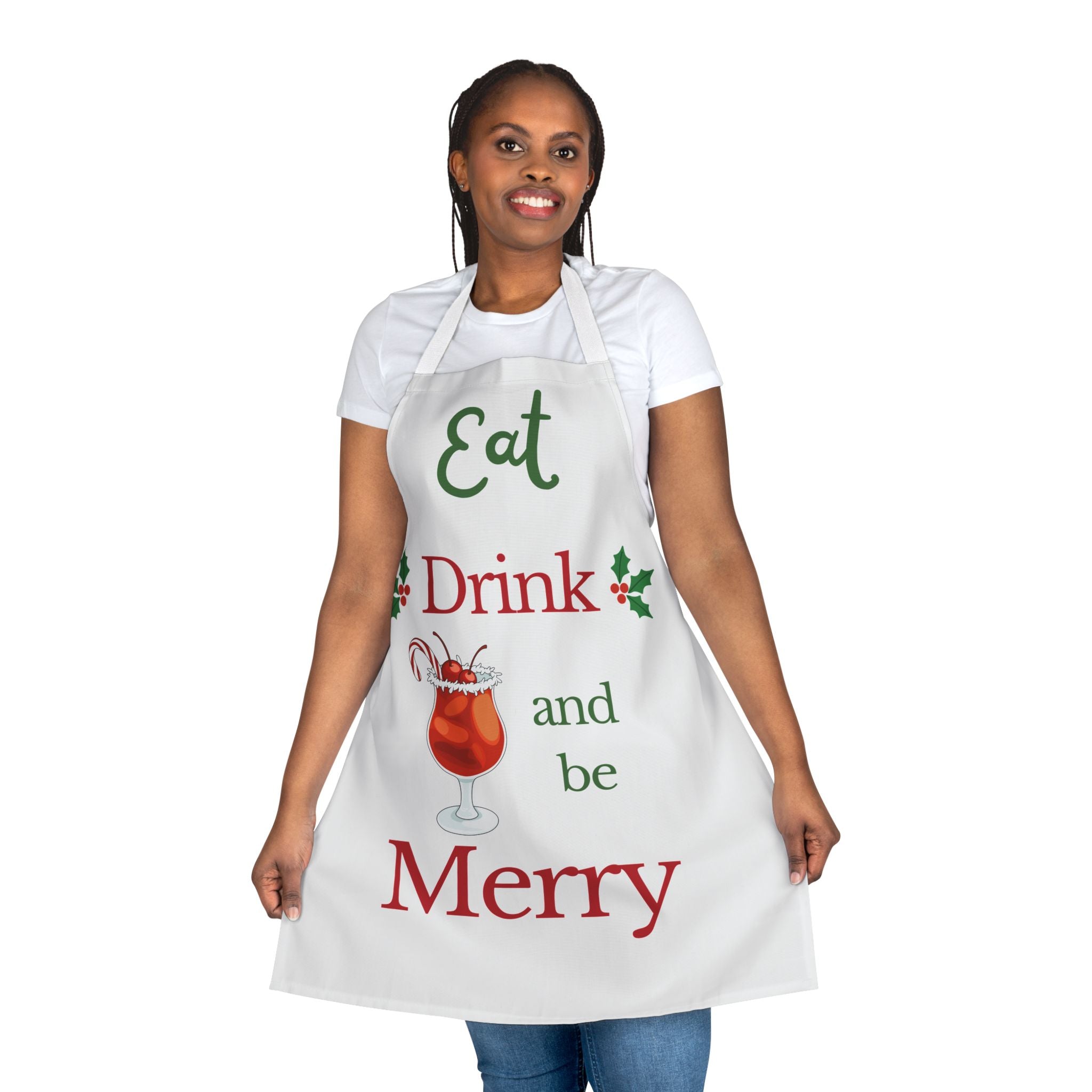Eat Drink and Be Merry Apron Christmas Cocktail Apron Holiday Kitchen Apron Funny Christmas Party Apron Hostess Gift Xmas Cooking Apron