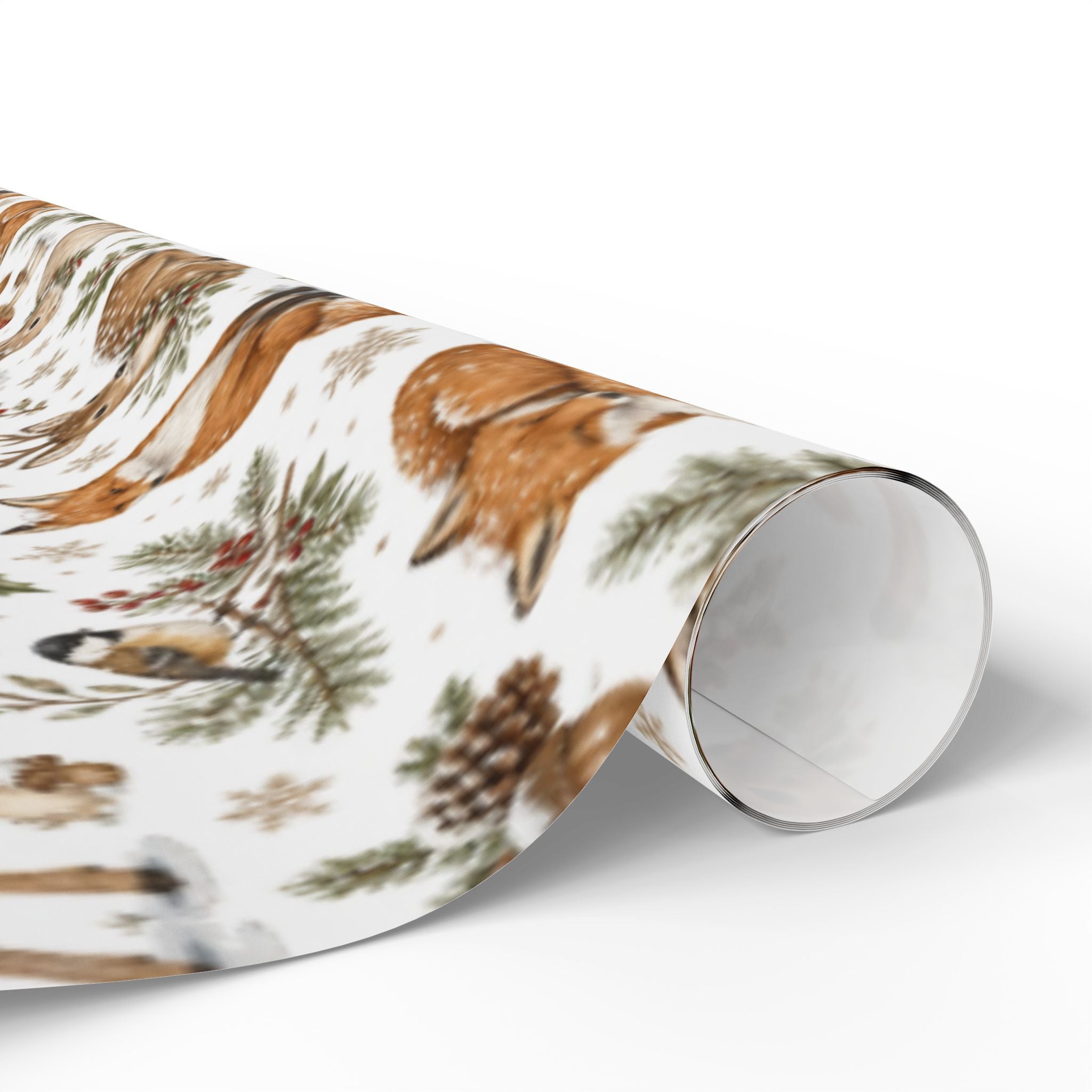 Woodland Deer and Pinecones Wrapping Paper | Holiday Gift Wrap Roll
