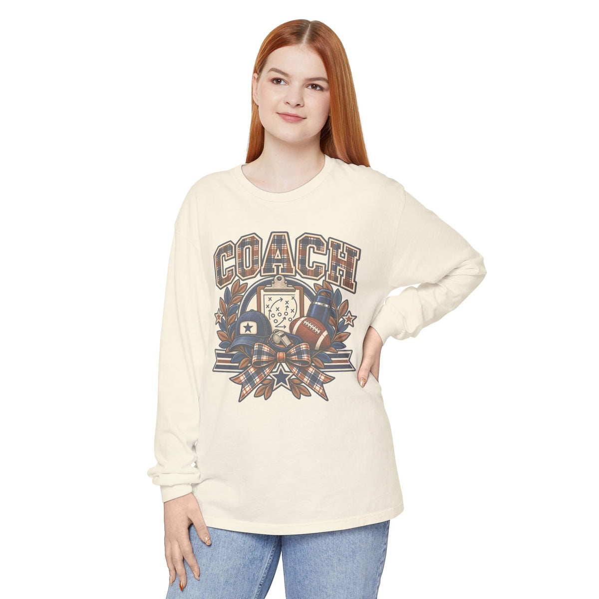 Coach Playbook Football Helmet Long Sleeve Shirt | Vintage Sports Graphic