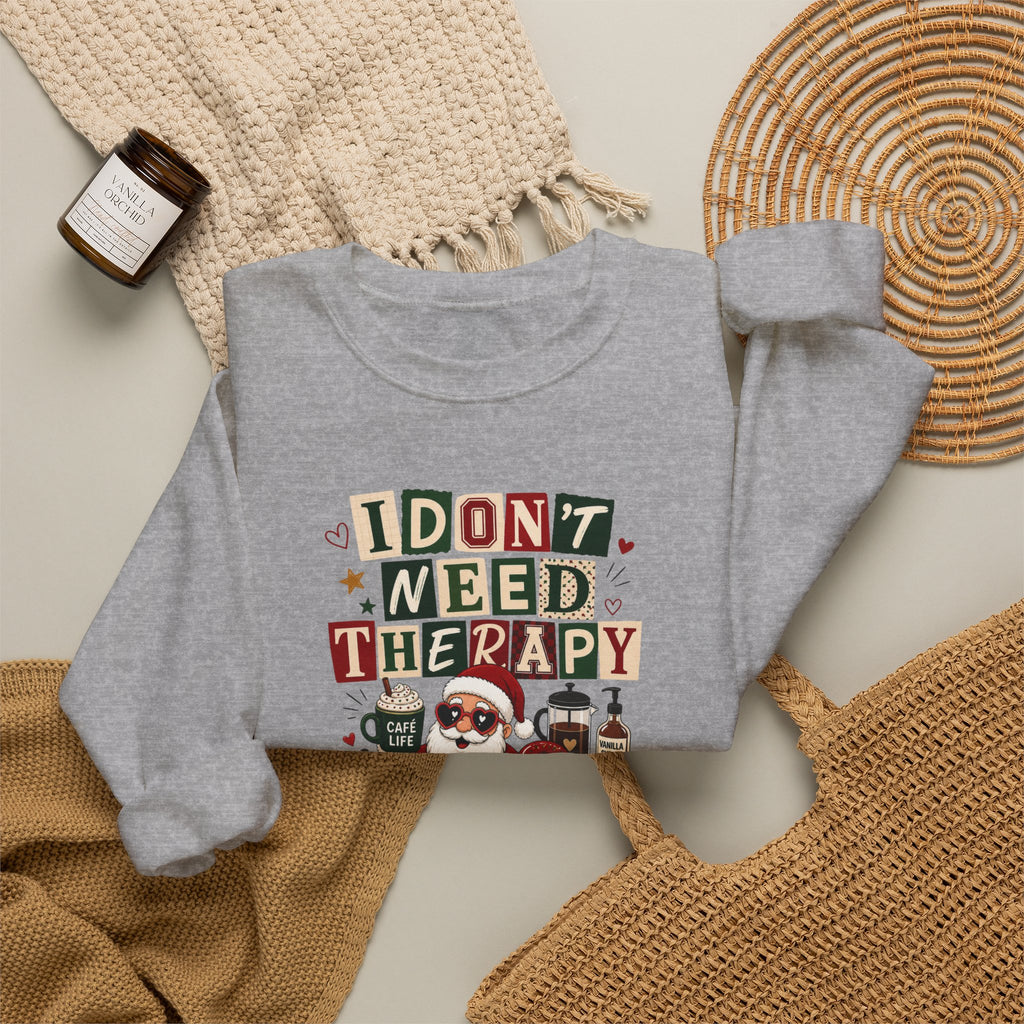 Christmas Sweatshirt I Don't Need Therapy I Need Coffee Funny Santa Coffee Lover Shirt Xmas Plaid Retro Holiday Gift for Women