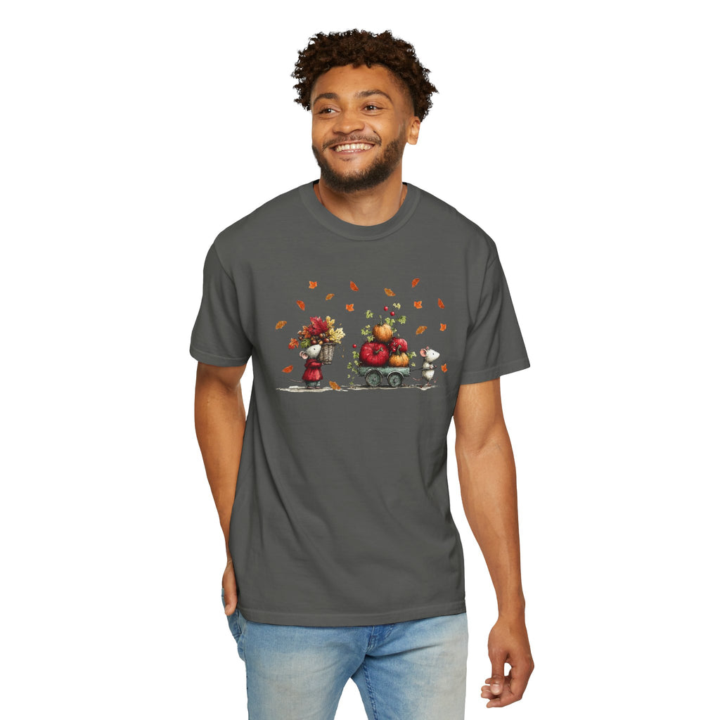 Comfort Color Fall Pumpkin Wagon Autumn Harvest T-Shirt, Thanksgiving Fall Leaves Shirt, Watercolor Pumpkin Apple Cart, Gift for Fall Lovers