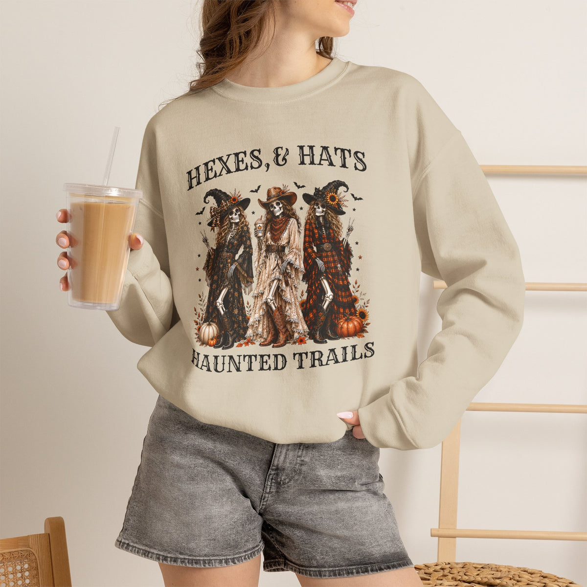 Hexes & Hats Haunted Trails Sweatshirt, Western Halloween Crewneck, Cowgirl Witch Sweater, Spooky Cowgirl Fall Shirt, Rodeo Halloween Gift