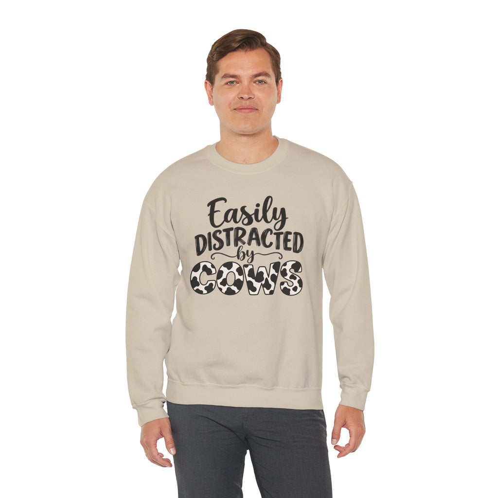 Easily Distracted By Cows Sweatshirt, Cow Print Crewneck, Funny Farm Shirt, Cow Lover Gift, Farm Life Sweater, Country Girl Pullover