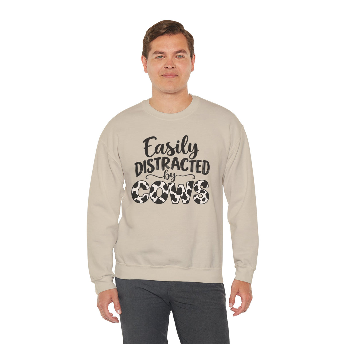 Easily Distracted By Cows Sweatshirt, Cow Print Crewneck, Funny Farm Shirt, Cow Lover Gift, Farm Life Sweater, Country Girl Pullover