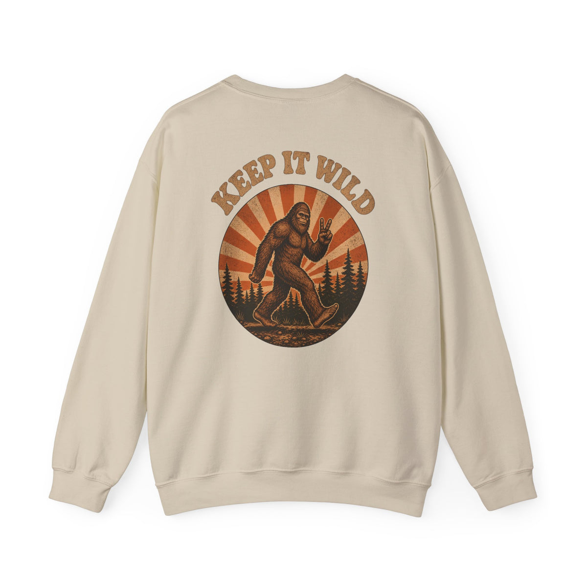 Keep It Wild Bigfoot Sweatshirt, Retro Sasquatch Sunset Graphic Tee, Outdoor Camping Nature Lover Gift, Unisex Crewneck Pullover