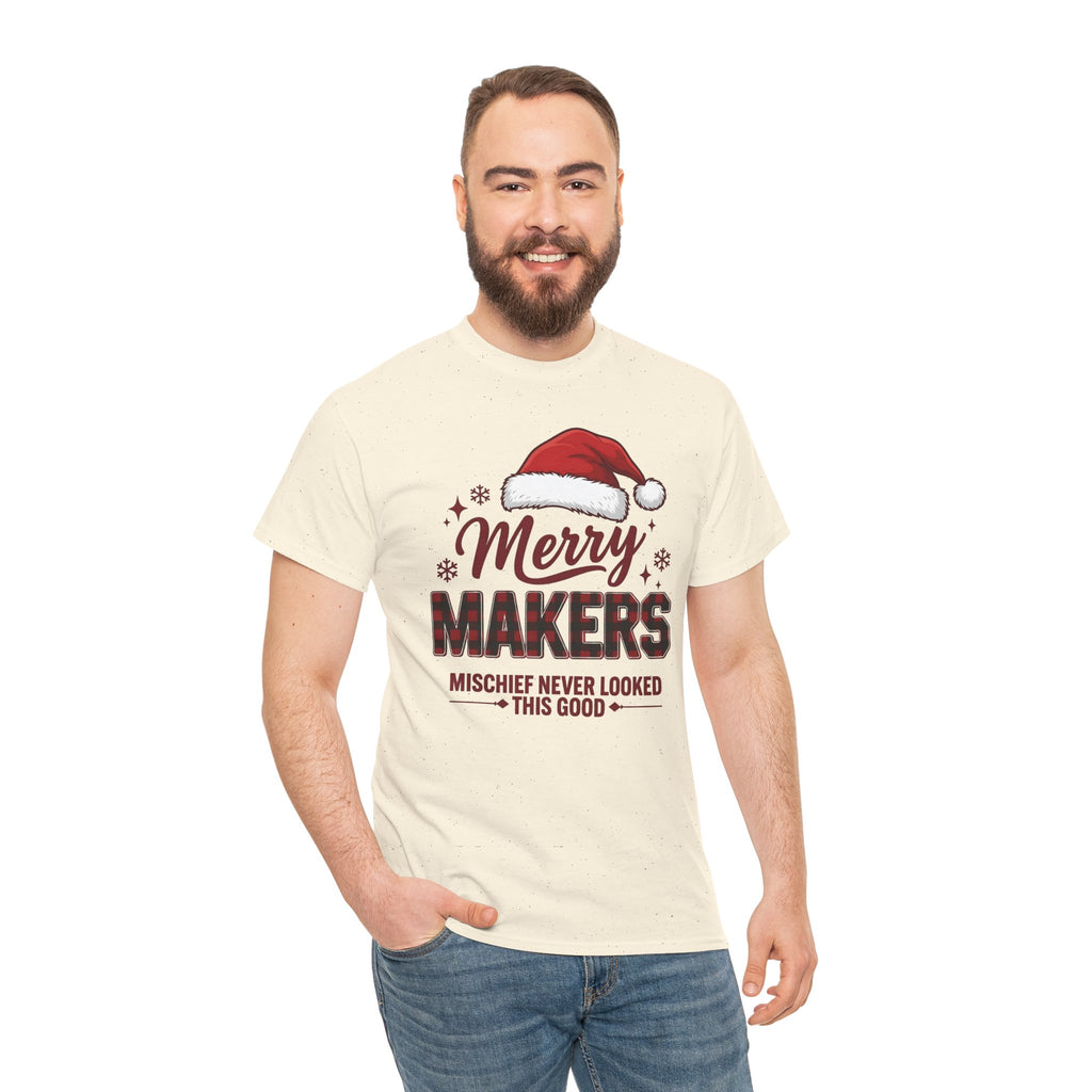 Merry Makers Christmas Shirt | Mischief Never Looked This Good | Santa Hat Tee | Funny Holiday T-Shirt | Cute Xmas Gift Tee