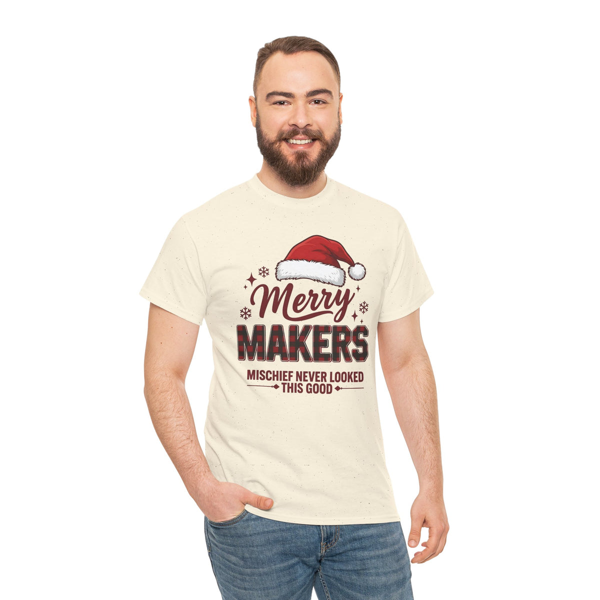 Merry Makers Christmas Shirt | Mischief Never Looked This Good | Santa Hat Tee | Funny Holiday T-Shirt | Cute Xmas Gift Tee