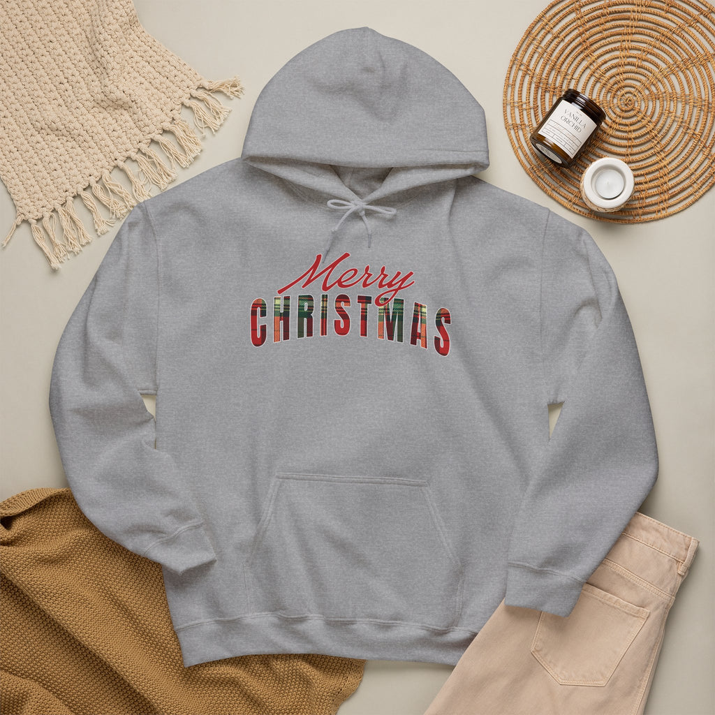 Merry Christmas Hoodie, Plaid Christmas Sweatshirt, Buffalo Plaid Holiday Hoodie, Cozy Xmas Pullover Hoodie, Women's Christmas Gift for Her