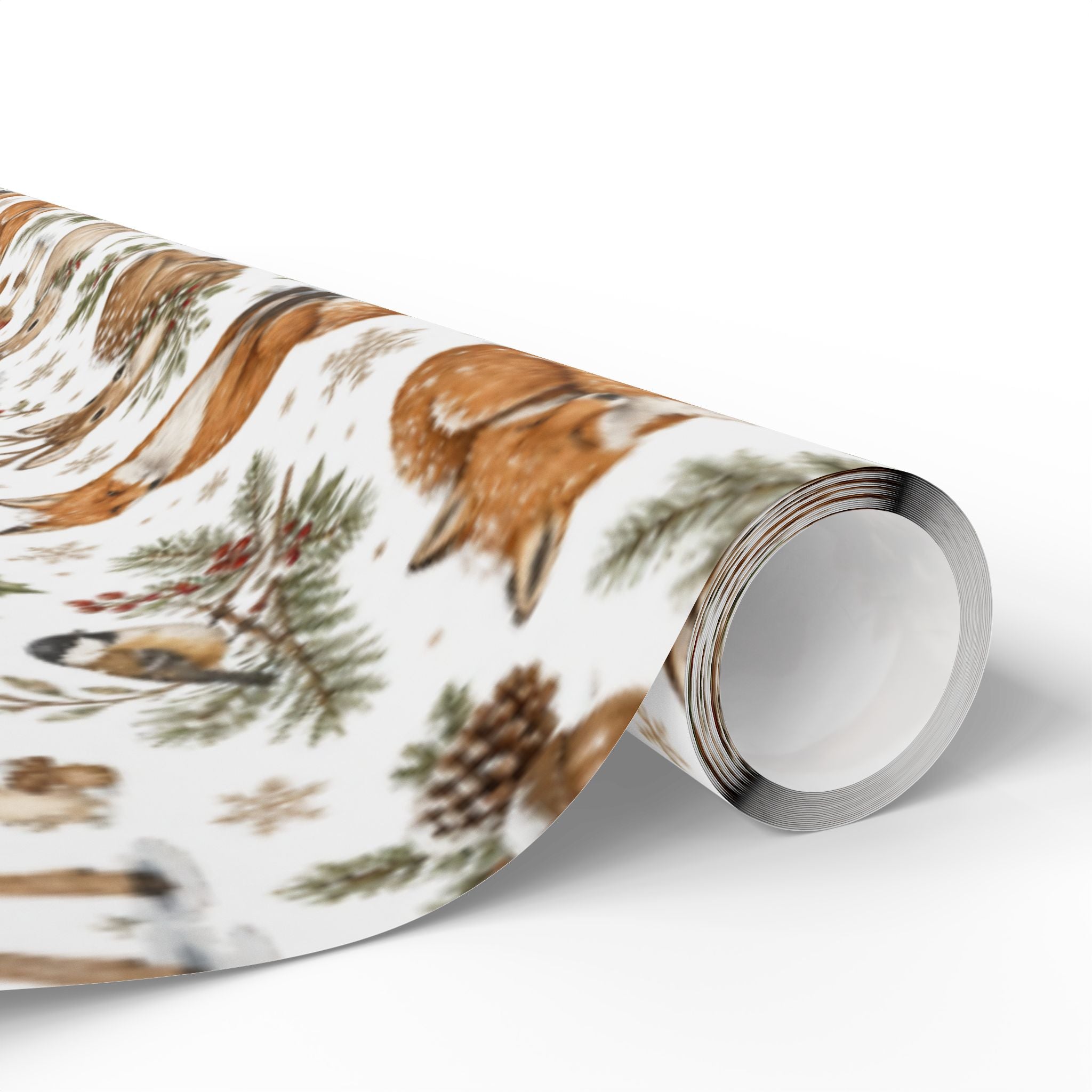 Woodland Deer and Pinecones Wrapping Paper | Holiday Gift Wrap Roll