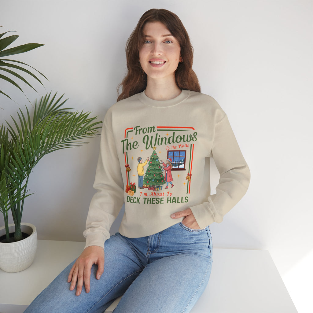 From The Windows To The Walls Christmas Sweatshirt, Deck These Halls Retro Xmas Tree Shirt, Funny Holiday Sweater, Christmas Gift for Her