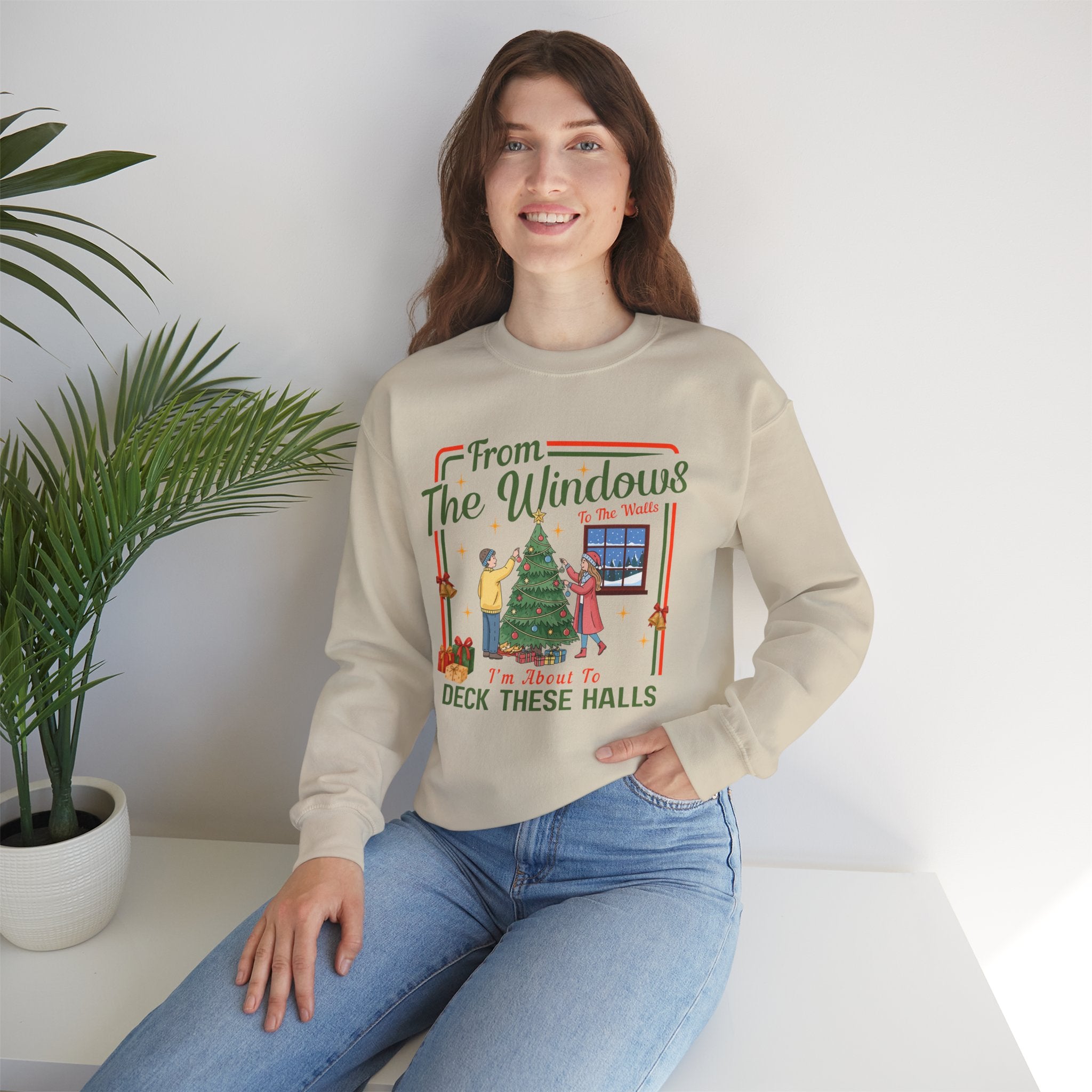 From The Windows To The Walls Christmas Sweatshirt, Deck These Halls Retro Xmas Tree Shirt, Funny Holiday Sweater, Christmas Gift for Her
