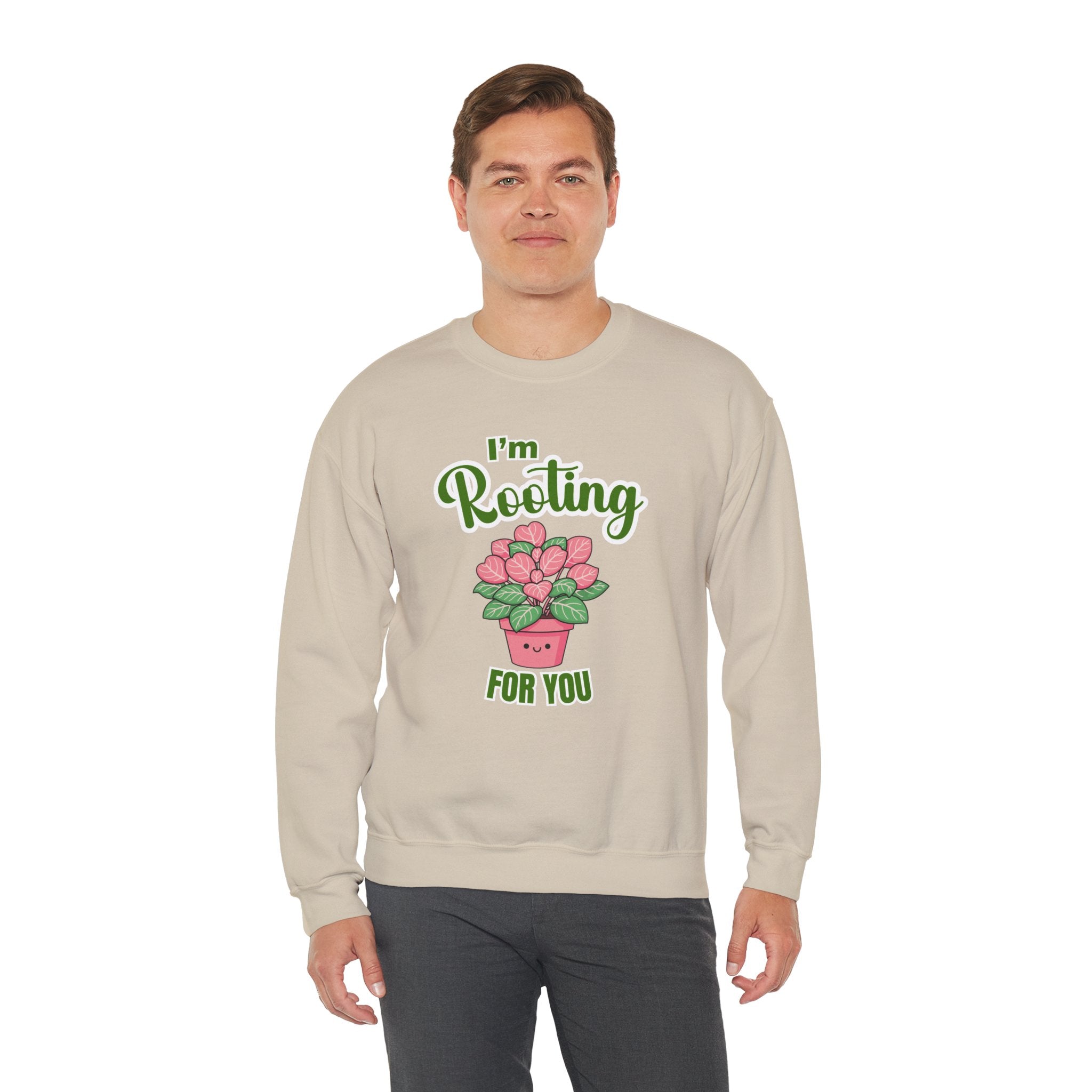 I'm Rooting For You Sweatshirt, Cute Plant Pun Crewneck, Encouragement Gift, Pink Heart Flower Shirt, Plant Lover Gift, Sand Sweatshirt