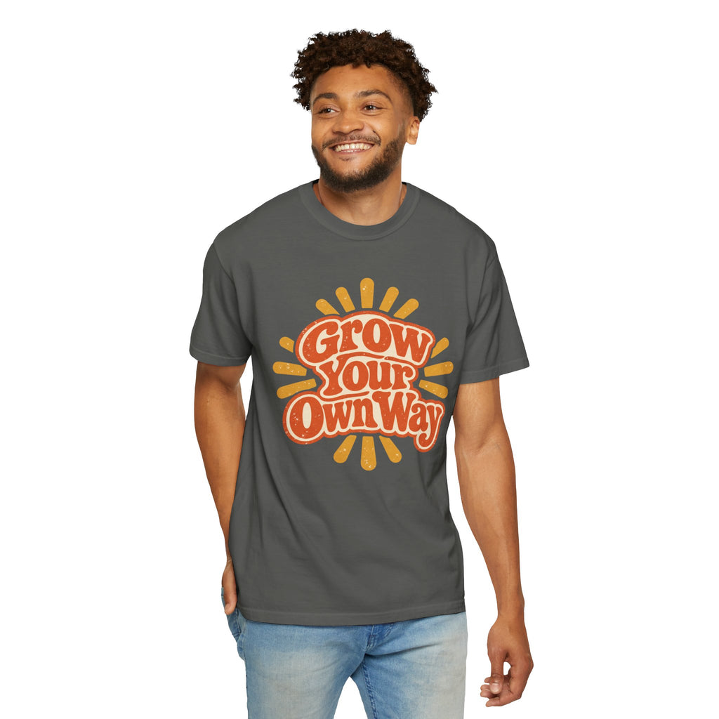 Comfort Color Grow Your Own Way Shirt, Retro Sunburst Graphic Tee, Boho Motivational T-Shirt, Positive Vibes Gift for Her, Inspirational