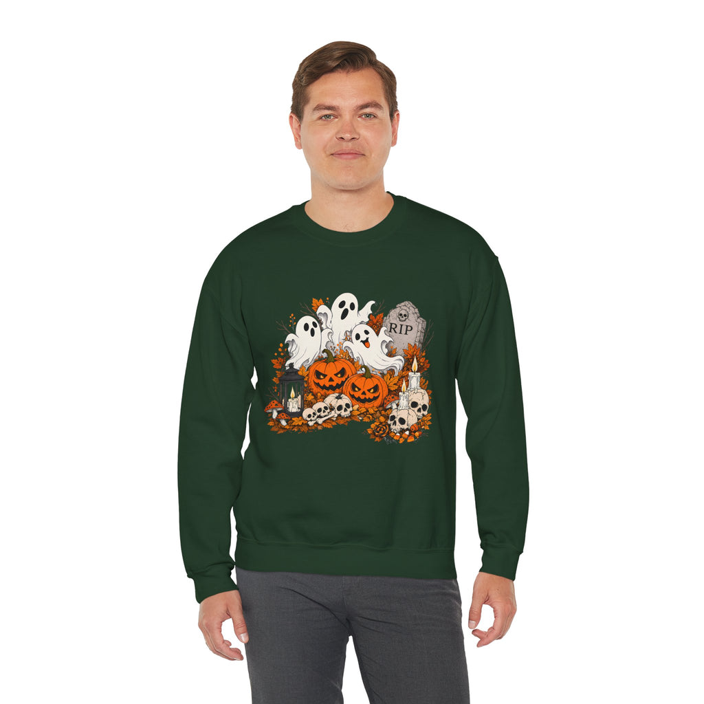 Halloween Ghost Pumpkin Sweatshirt, Spooky Graveyard Skull Crewneck, RIP Tombstone Ghost Sweater, Fall Halloween Shirt, Cute Ghost Gift