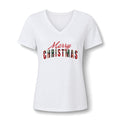 Merry Christmas V-Neck Shirt, Plaid Christmas Tee, Buffalo Plaid Holiday T-Shirt, Women's Christmas Top, Cute Xmas Gift for Her, Party Tee