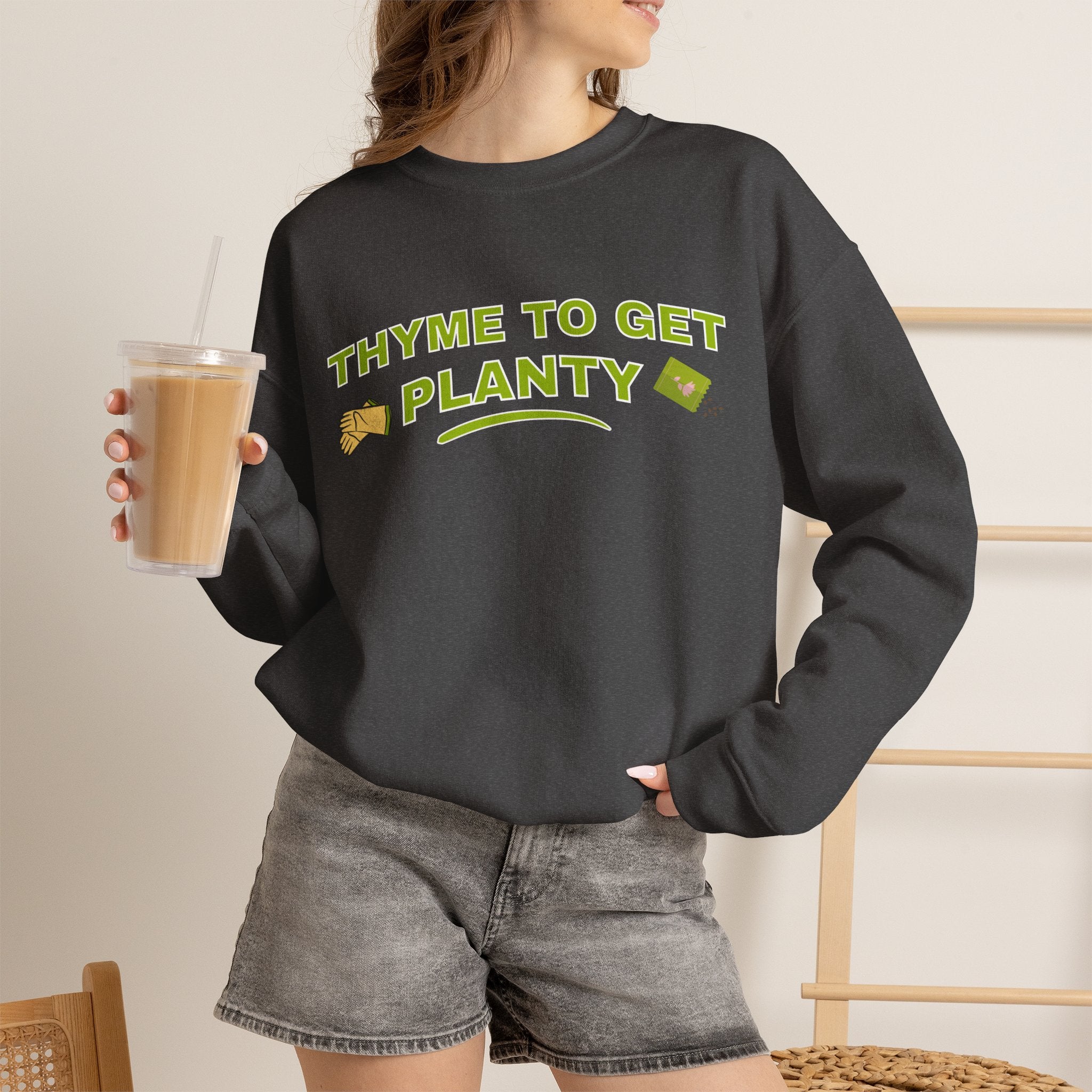 Thyme To Get Planty Sweatshirt, Funny Herb Pun Crewneck, Plant Lover Gift, Gardening Sweatshirt, Green Thumb Shirt, Sand Unisex Sweatshir