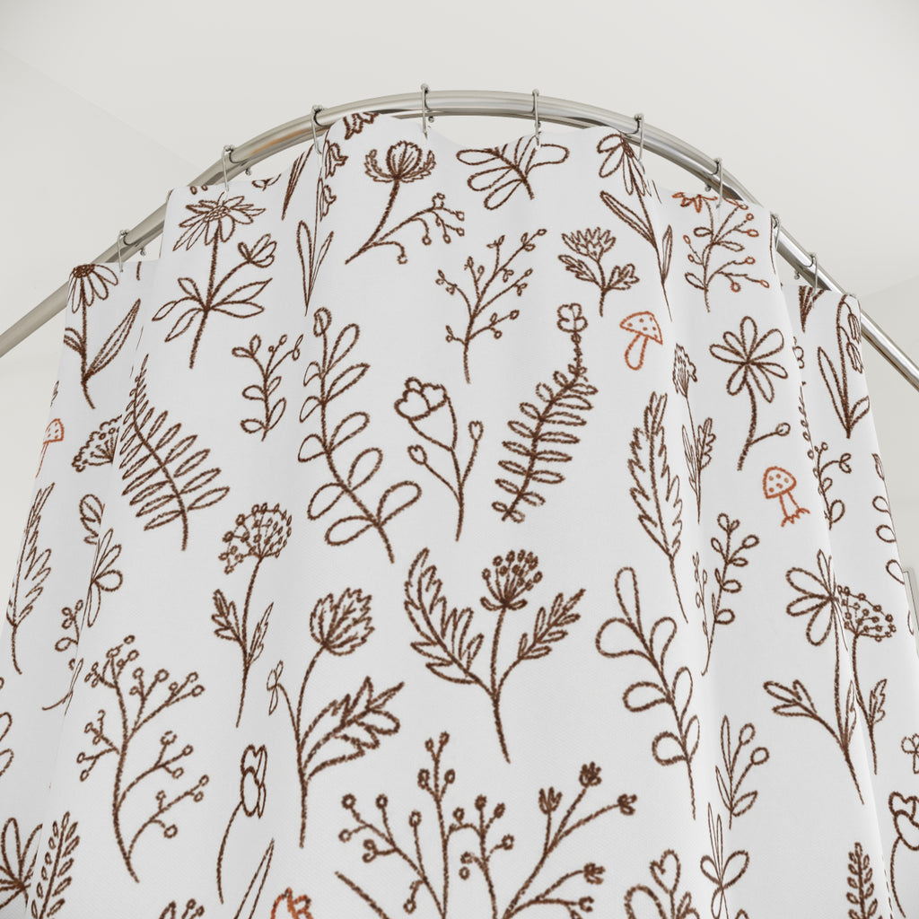 Neutral Wildflower Shower Curtain, Boho Botanical Bathroom Decor, Tan Beige Floral Print, Farmhouse Bath Curtain, Minimalist Nature Decor