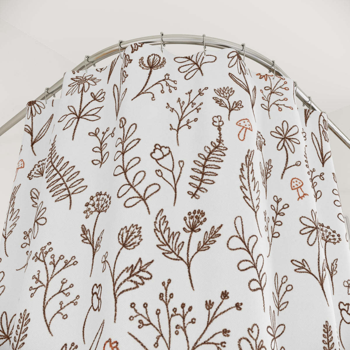 Neutral Wildflower Shower Curtain, Boho Botanical Bathroom Decor, Tan Beige Floral Print, Farmhouse Bath Curtain, Minimalist Nature Decor