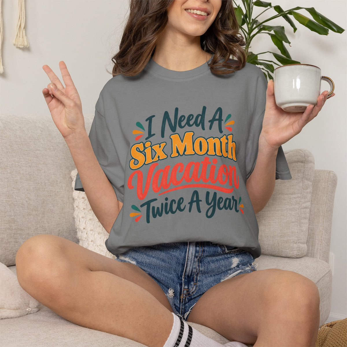 I Need A Six Month Vacation Twice   Funny Sarcastic T-Shirt, Retro Groovy Quote Tee, Humor Vacation Shirt, Gift for Coworker Mom