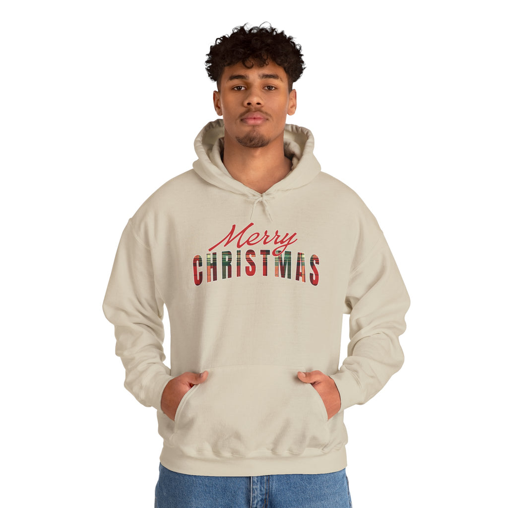 Merry Christmas Hoodie, Plaid Christmas Sweatshirt, Buffalo Plaid Holiday Hoodie, Cozy Xmas Pullover Hoodie, Women's Christmas Gift for Her