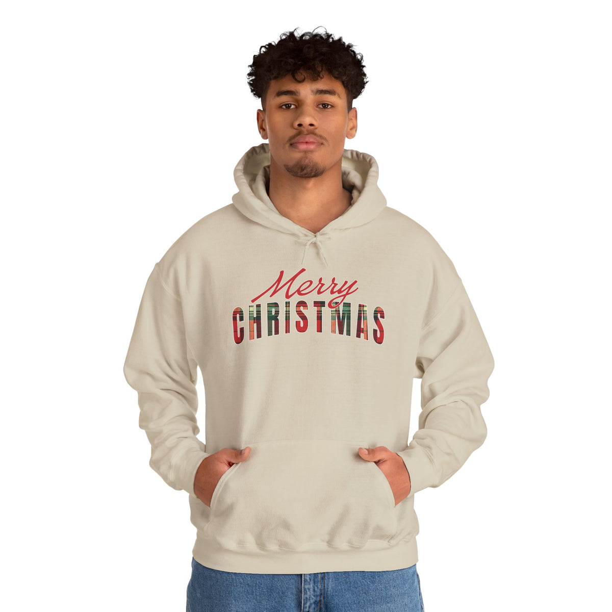 Merry Christmas Hoodie, Plaid Christmas Sweatshirt, Buffalo Plaid Holiday Hoodie, Cozy Xmas Pullover Hoodie, Women's Christmas Gift for Her
