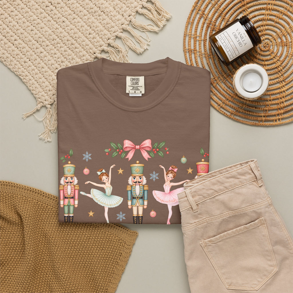 Comfort Colors Pastel Nutcracker Ballerina Christmas T- Shirt, Pink Nutcracker Crewneck, Cute Holiday Shirt, Girly Christmas Gift for Her