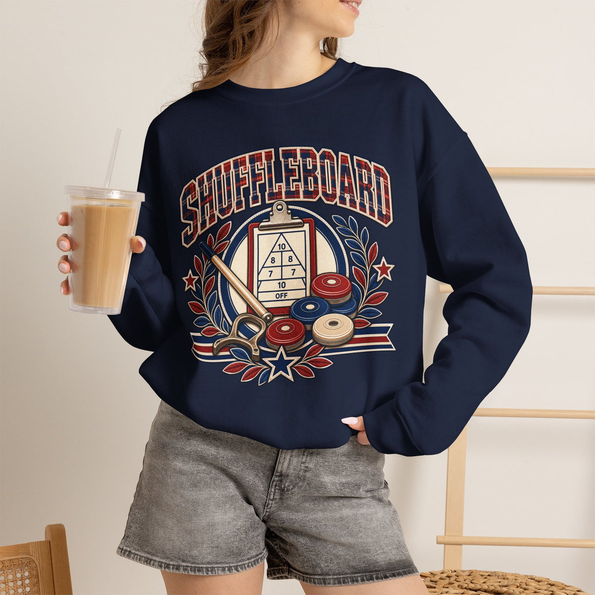 Vintage Shuffleboard Sweatshirt, Retro Americana Crewneck, Shuffleboard Player Gift, Beach Game Pullover, Patriotic Sports Shirt Unisex