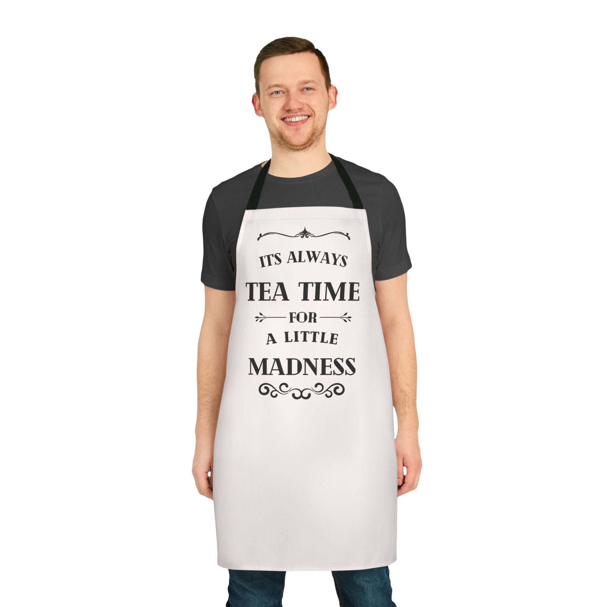 It's Always Tea Time For A Little Madness Apron, Alice in Wonderland Kitchen Apron, Mad Hatter Gift, Whimsical Tea Party Cooking Apron"