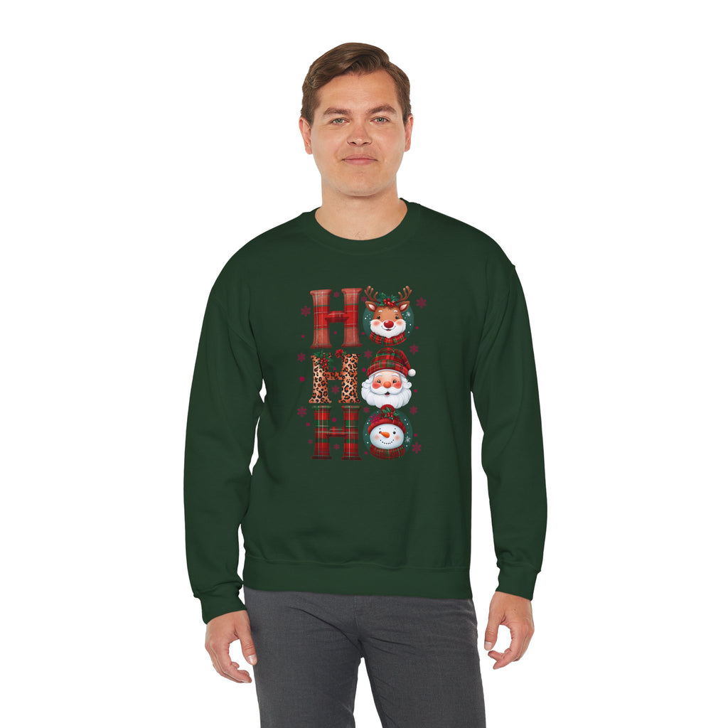 HOHOHO Christmas Characters Sweatshirt | Santa Reindeer Snowman Holiday Crewneck