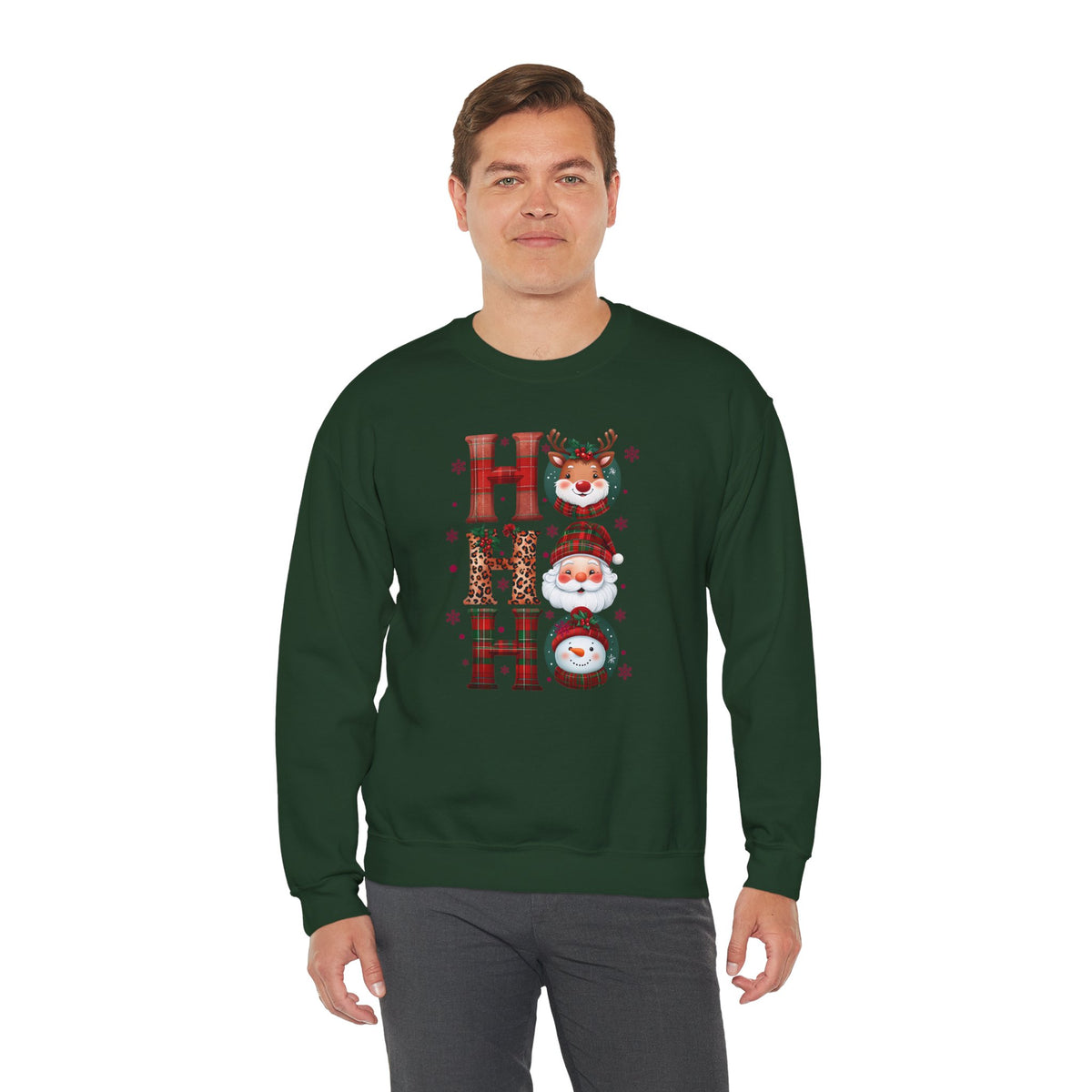 HOHOHO Christmas Characters Sweatshirt | Santa Reindeer Snowman Holiday Crewneck