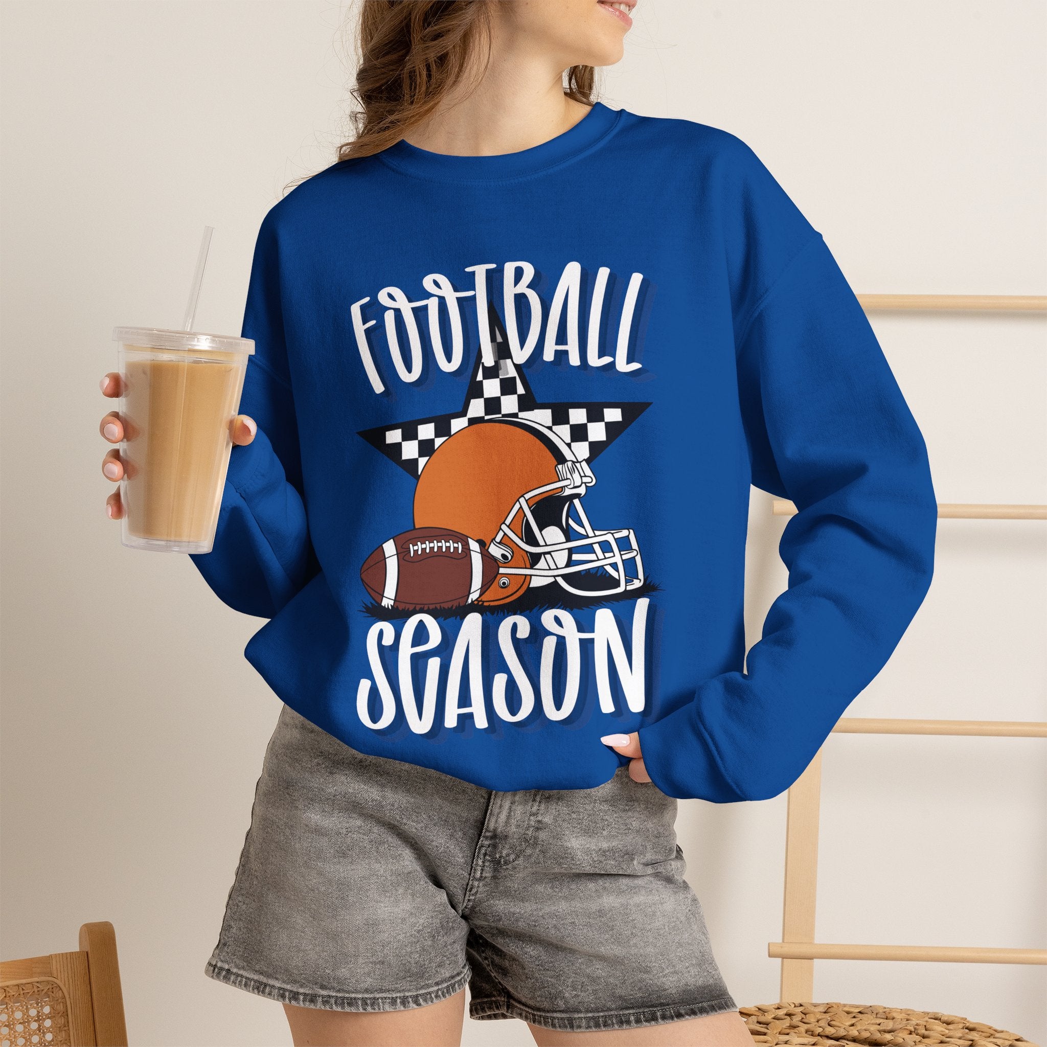 Football Season Sweatshirt, Football Helmet Shirt, Game Day Sweatshirt, Football Mom Shirt, Checkered Star Football Tee, Fall Sports Gift